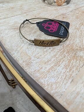 paparazzi Brass-Tone 'Hustle' Script Bangle in Antique Gold
